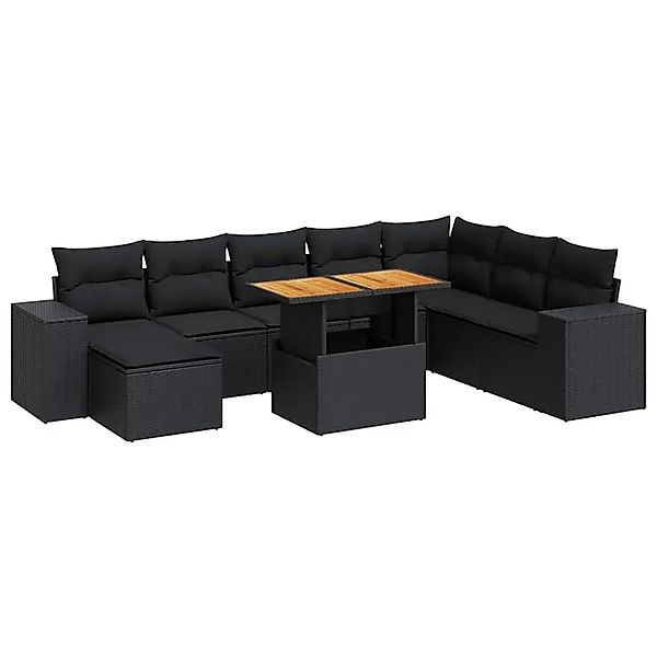 vidaXL 9-Tlg Garten-Sofagarnitur mit Kissen Schwarz Poly Rattan 3327408 günstig online kaufen