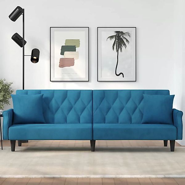 vidaXL Sofa Schlafsofa mit Armlehnen Blau Samt Schlafcouch Sofa Couch Gäste günstig online kaufen