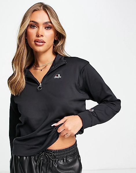 Champion – Sweatshirt in Schwarz mit halblangem Reißverschluss und kleinem günstig online kaufen