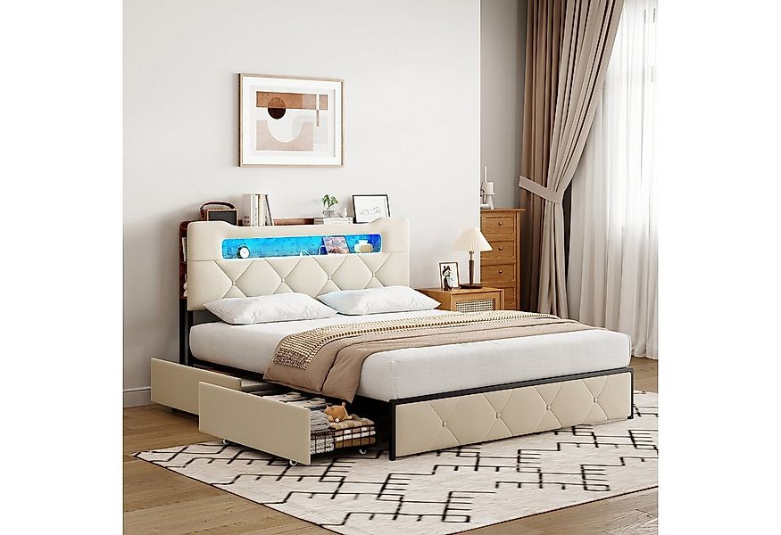 Furnishings Home Polsterbett LED Stauraumbett Doppelbett (1-tlg., LED, Lade günstig online kaufen