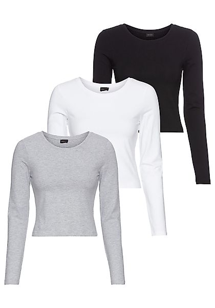 Laura Scott Langarmshirt cropped (3-er Pack) günstig online kaufen