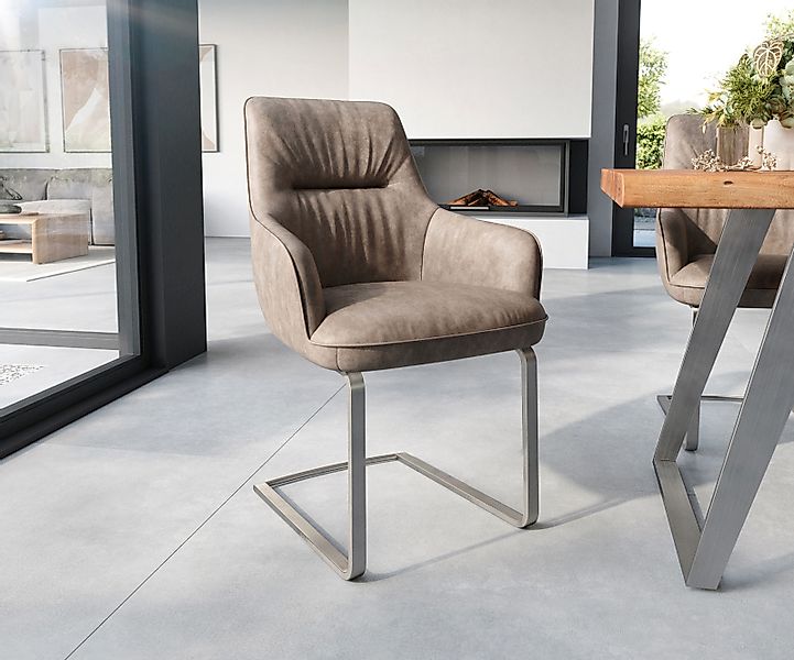 Freischwinger Zelia-Flex mit Armlehnen Mikrofaser Taupe Vintage Freischwing günstig online kaufen