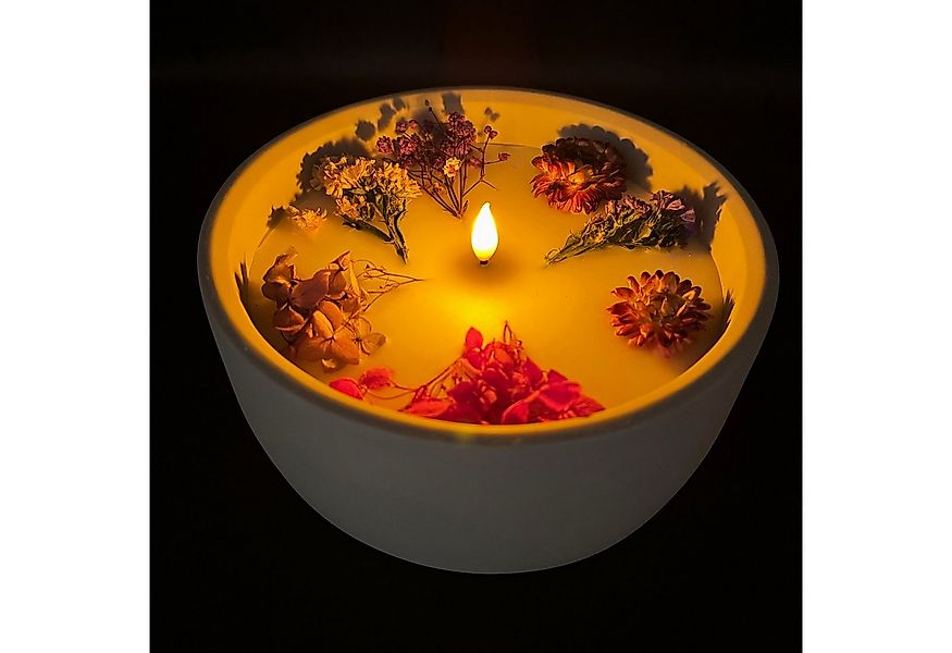 Online-Fuchs LED-Kerze aus Echtwachs mit Trockenblumen dekoriert und 6-Stun günstig online kaufen
