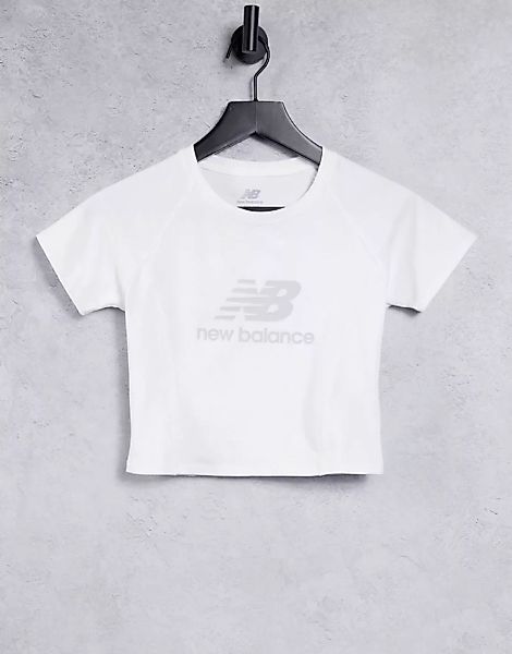 New Balance – Weißes T-Shirt mit Logo-Lila günstig online kaufen