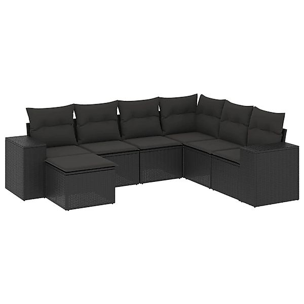 vidaXL 7-Tlg Garten-Sofagarnitur mit Kissen Schwarz Poly Rattan 3222894 günstig online kaufen