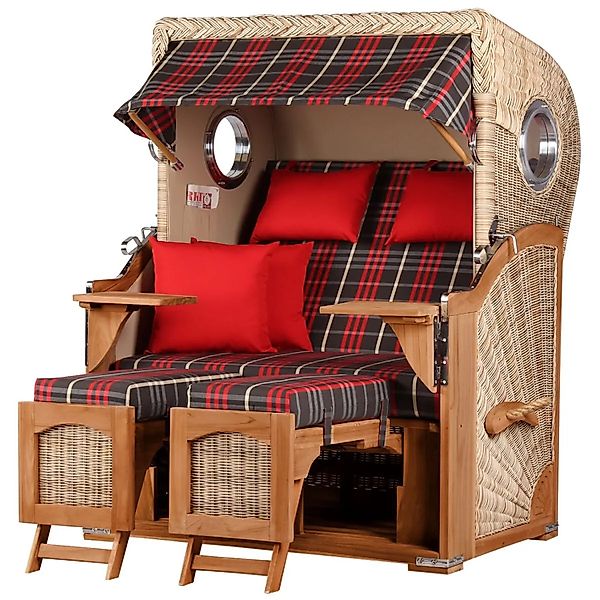 bene,iving Strandkorb Komplettset Ammersee Teak Bullauge PE Shell Modell 52 günstig online kaufen