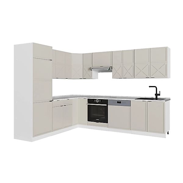 Vicco Fame-Line Eckküche GrauBeige/Weiß 227 x 287 cm AP Marmor günstig online kaufen