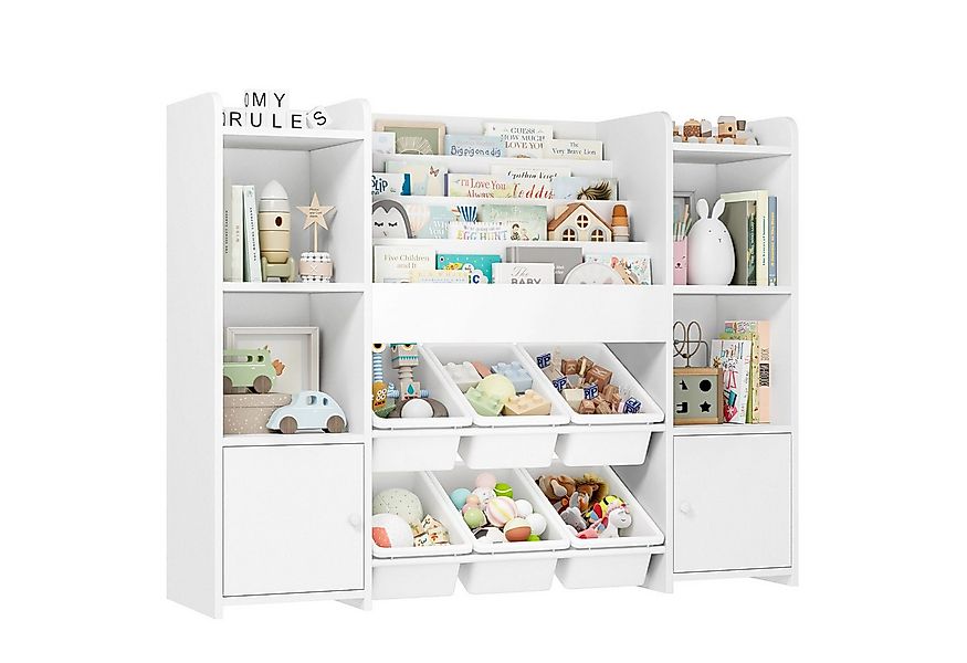 Homfa Kinderregal, Kinderbücherregal Spiegelregal mit 6 Boxen weiß 119x29x9 günstig online kaufen