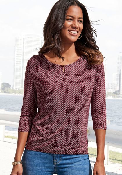 Vivance Rundhalsshirt "mit goldfarbenem Zierknopf am Ausschnitt" 2er-Pack, günstig online kaufen