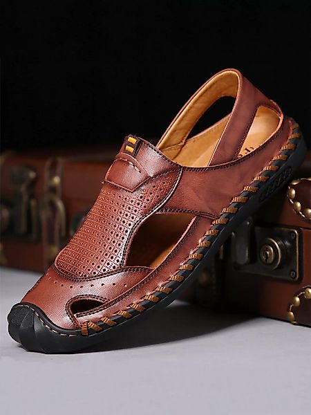 Menico Herren Handstitching Closed Toe Outdoor Soft Leder Sandalen günstig online kaufen