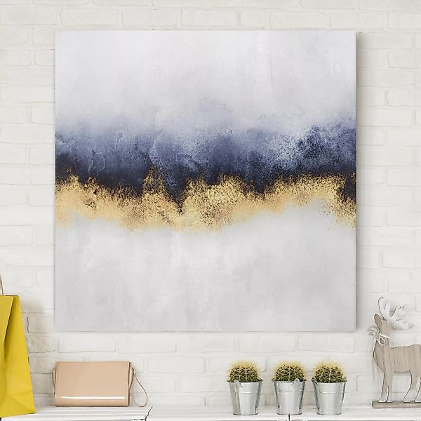 Leinwandbild Abstrakt - Quadrat Wolkenhimmel mit Gold günstig online kaufen