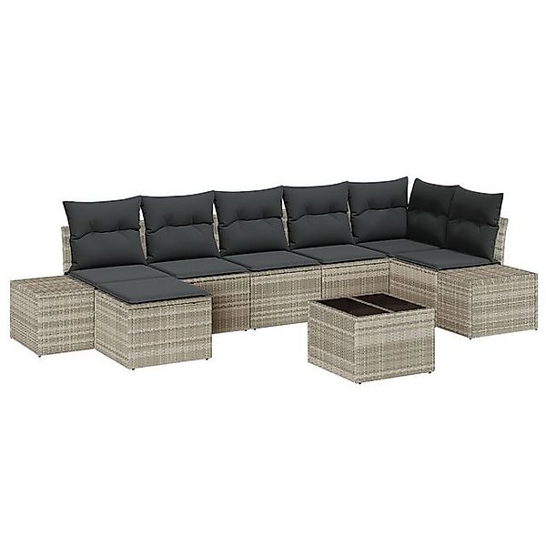 vidaXL Loungesofa 8-tlg. Garten-Sofagarnitur mit Kissen Grau Poly Rattan, 8 günstig online kaufen