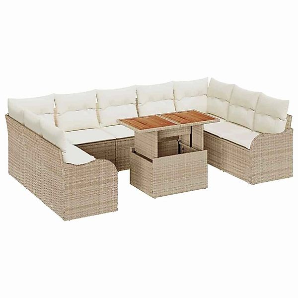 vidaXL Garten-Sofa-Set mit Speicher 10-Tlg Beige Poly Rattan 3358241 günstig online kaufen
