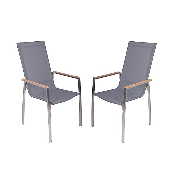 Garden Pleasure Stapelstuhl Pavia Stahl mit Armlehnen Grau-Schwarz 2er Set günstig online kaufen