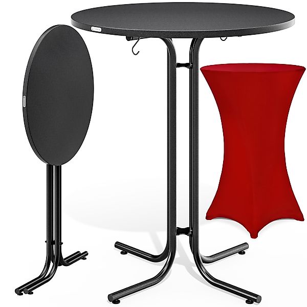 Stehtisch Grau 110x70cm + Husse Rot Ø70cm günstig online kaufen
