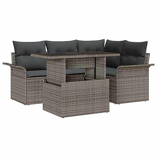 vidaXL 5-Tlg Garten-Sofagarnitur mit Kissen Grau Poly Rattan 3348275 günstig online kaufen