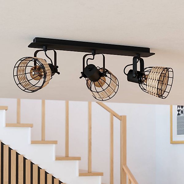 Deckenspot Anwick 1 mit Rattandekor, dreiflammig günstig online kaufen