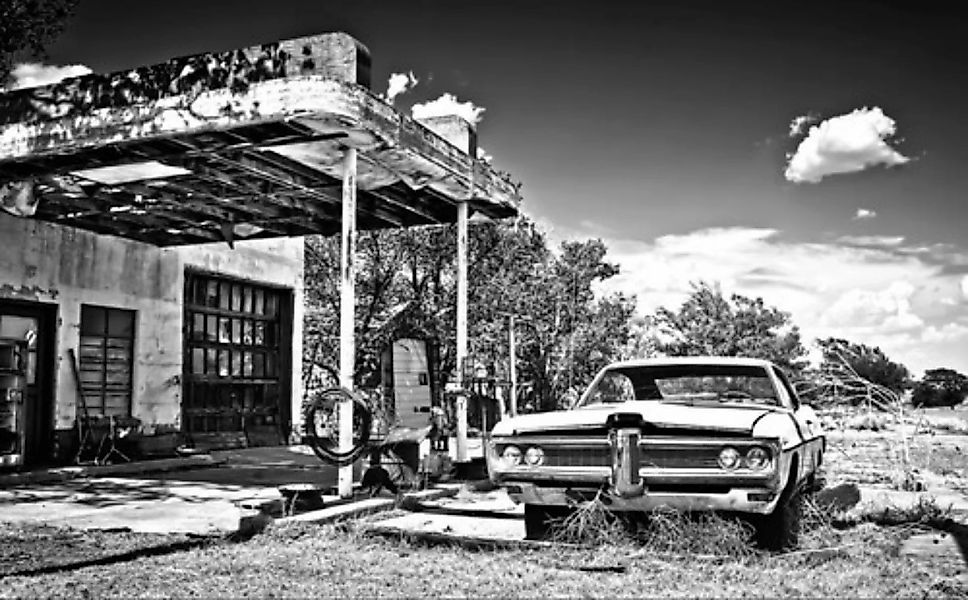 Papermoon Fototapete »Gebäude mit Auto Schwarz Weiß« günstig online kaufen