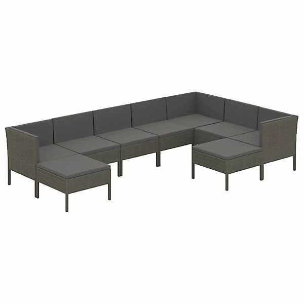 9-tlg. Garten-lounge-set Mit Auflagen Poly Rattan Grau günstig online kaufen