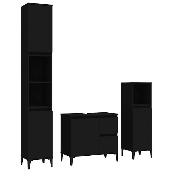 vidaXL 3-tlg. Badmöbel-Set Schwarz Holzwerkstoff Modell 11 günstig online kaufen