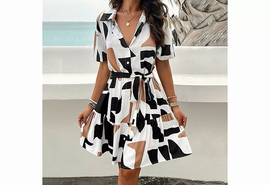 RUZU UG Strandkleid Bedrucktes Kleid, elegantes Kurzarmkleid für Frühling u günstig online kaufen