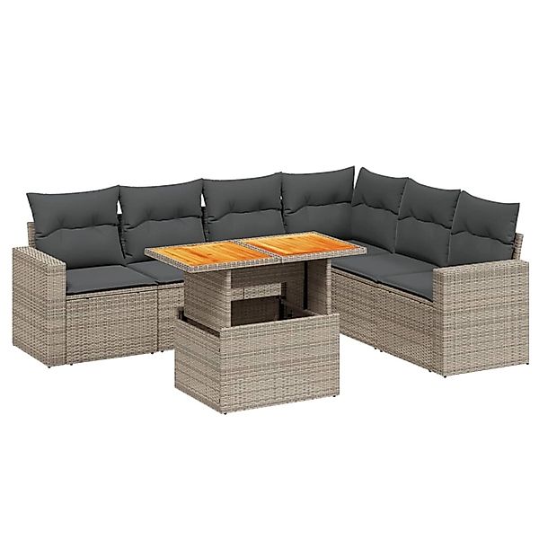 vidaXL 7-Tlg Garten-Sofagarnitur mit Kissen Grau Poly Rattan 3271333 günstig online kaufen