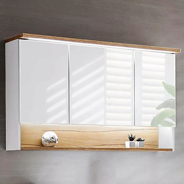 Badezimmer 120cm LED-Spiegelschrank BERMUDA-56 in weiß mit WotaneicheB/H/T günstig online kaufen