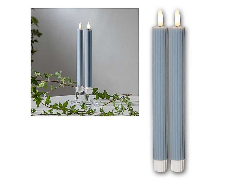 STAR TRADING LED-Kerze LED Stabkerzen STRIPE 2er Set bl 3D Flamme & Timer günstig online kaufen