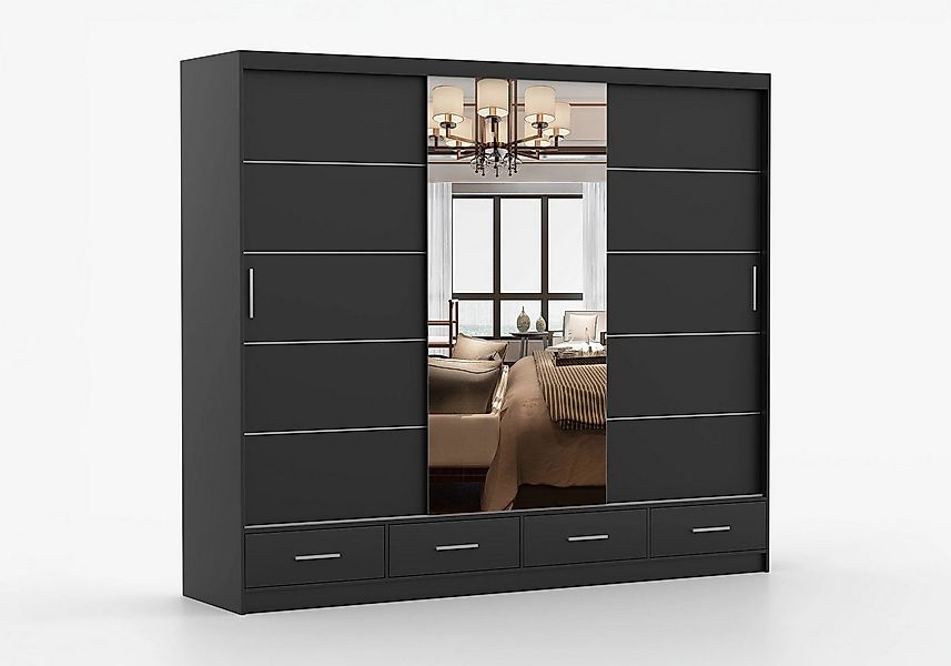 imoebel24 Schwebetürenschrank FLORENCE 250 cm - Schwarz / Schwarz günstig online kaufen