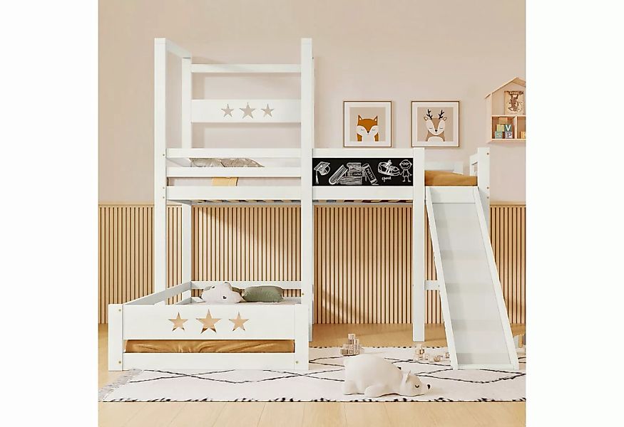 MODFU Kinderbett Etagenbett mit Tafel und Rutsche (Hochbett mit Leiter 90x2 günstig online kaufen