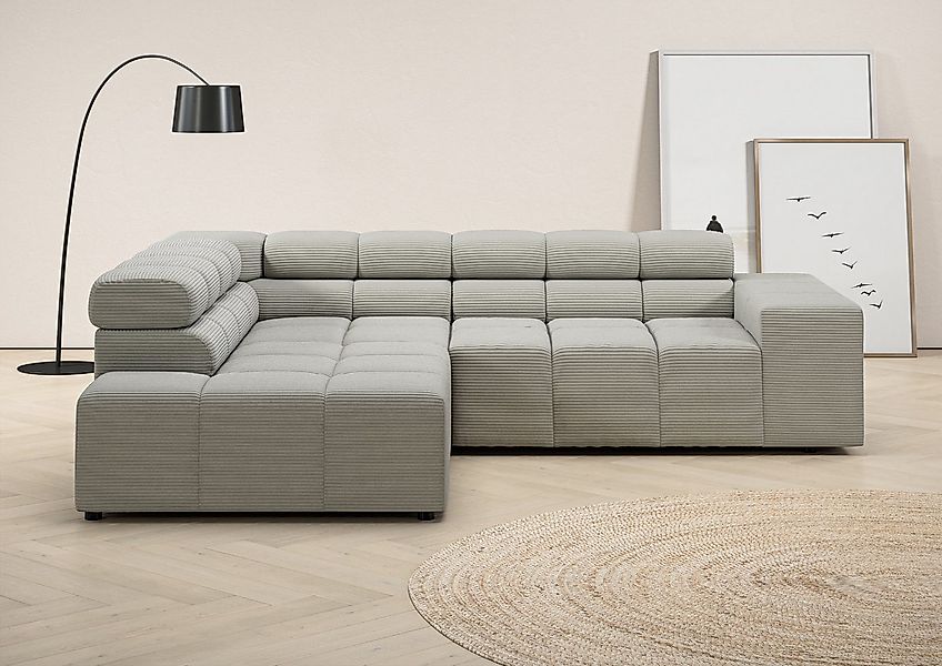 INOSIGN Ecksofa "Ancona, incl. Kopfteilverstellung + 3 Zierkissen, L-Form, günstig online kaufen