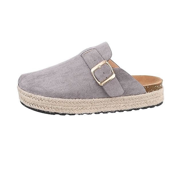Ital-Design Damen Mules Freizeit Pantolette Flach Pantoletten in Grau günstig online kaufen