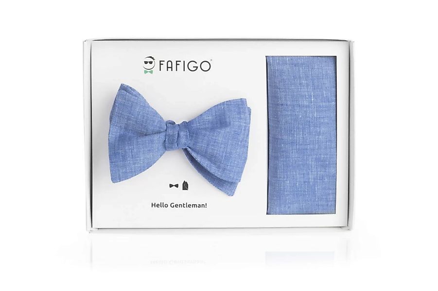 "Matteo", blaues Fliege + Einstecktuch Set günstig online kaufen