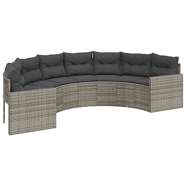 vidaXL Gartensofa mit Kissen Halbrund Grau Poly Rattan 3318514 günstig online kaufen