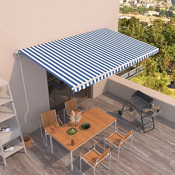 furnicato Markise Automatisch Einziehbar 500x350 cm Blau und Weiß günstig online kaufen