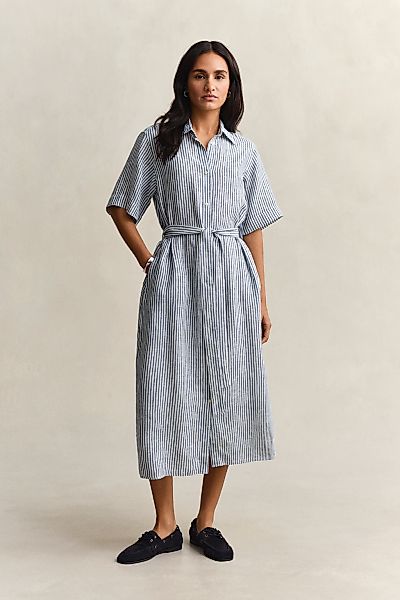 Gant Hemdblusenkleid "STRIPED LINEN" Seitennahttaschen Regular fit mit Bind günstig online kaufen