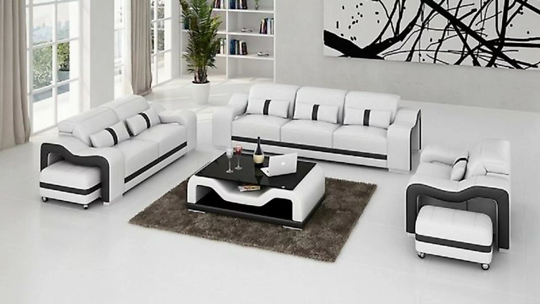 JVmoebel Sofa Schwarz-weiße Sofagarnitur 3+1+1 Sitzer Stilvolle Designermöb günstig online kaufen