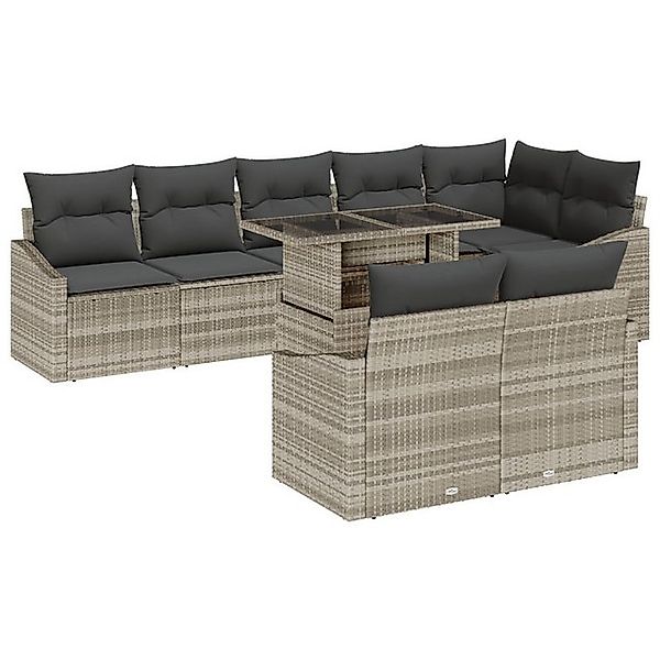 vidaXL Loungesofa 9-tlg. Garten-Sofagarnitur mit Kissen Hellgrau Poly Ratta günstig online kaufen