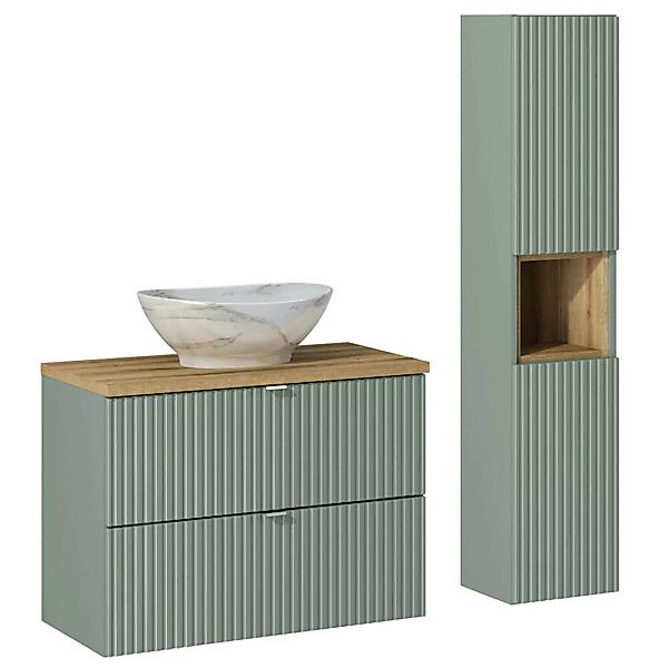 Badmöbel Set 2-teilig in grün und Eiche mit 80cm Waschtisch, NEWPORT-56-GRE günstig online kaufen