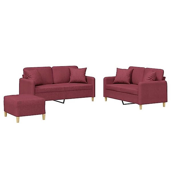 vidaXL Sofa 3-tlg. Sofagarnitur mit Kissen Weinrot Stoff günstig online kaufen