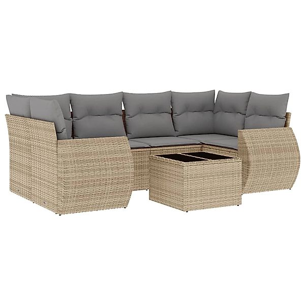 vidaXL 7-Tlg Garten-Sofagarnitur mit Kissen Beige Poly Rattan 3253456 günstig online kaufen
