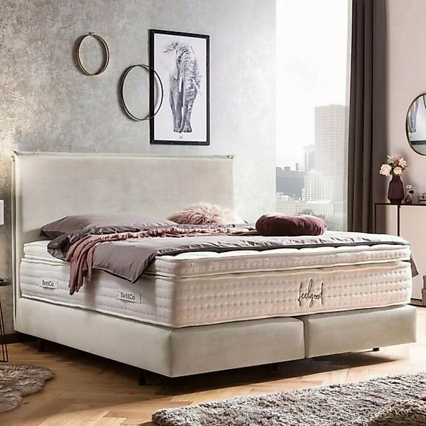 BettCo Boxspringbett London (140 x 200 cm, in Creme Samt), Kopfteil mit Bie günstig online kaufen