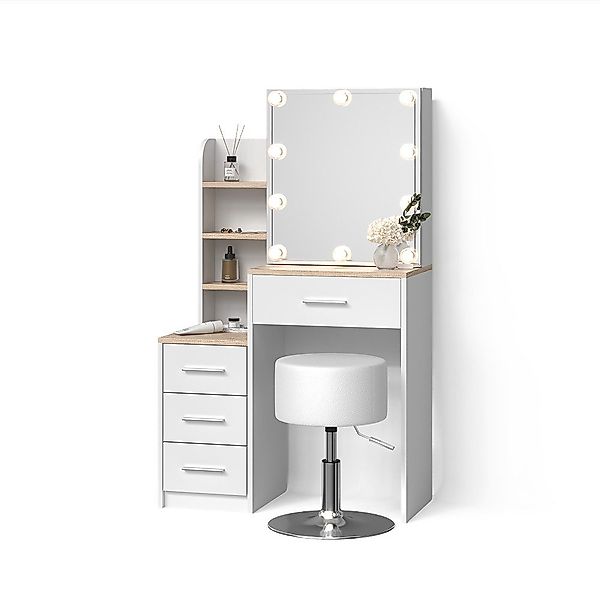 Livinity® Schminktisch Loreta, Weiß/Sonoma/Sonoma, mit LED günstig online kaufen