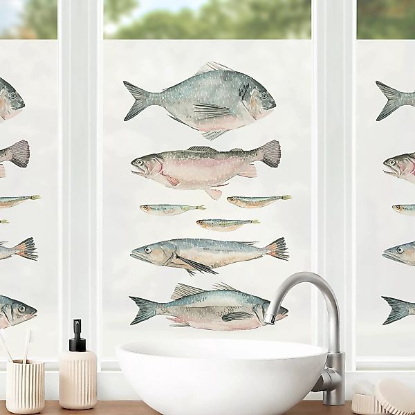 Fensterfolie Sieben Fische in Aquarell II günstig online kaufen