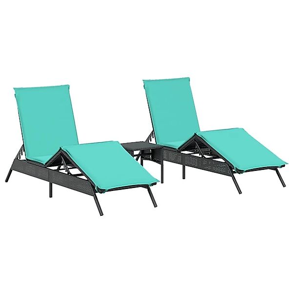 vidaXL Sonnenliegen 2 Stk mit Tisch Schwarz Poly Rattan 4002718 günstig online kaufen