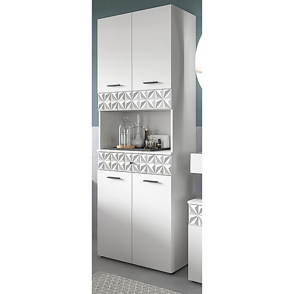 Inn.Furn Badezimmer Hochschrank in Weiß Hochglanz 70 x 187 cm Relief günstig online kaufen