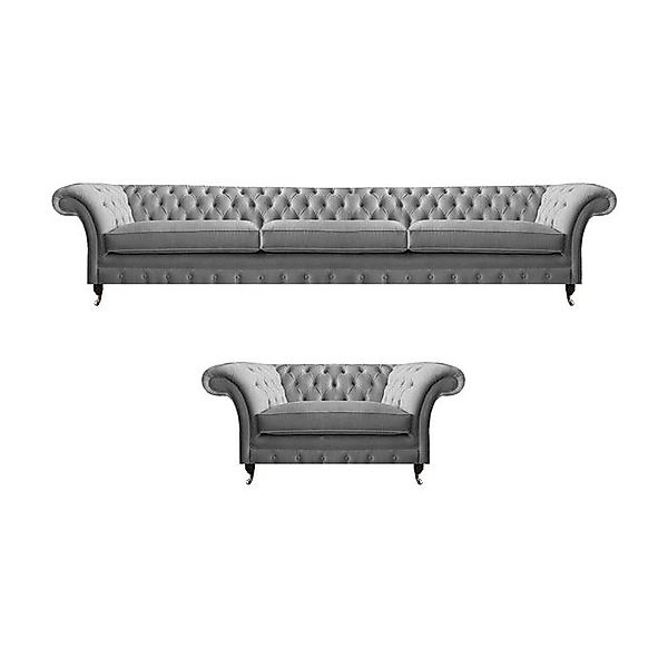 JVmoebel Chesterfield-Sofa Garnitur Grau Möbel Sofagarnitur Sofa Dreisitzer günstig online kaufen