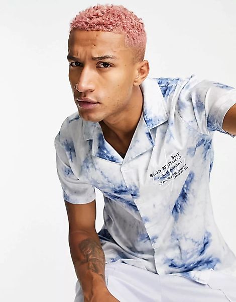 The Couture Club – Kurzärmlies Hemd mit Wolkenprint und Reverskragen-Blau günstig online kaufen