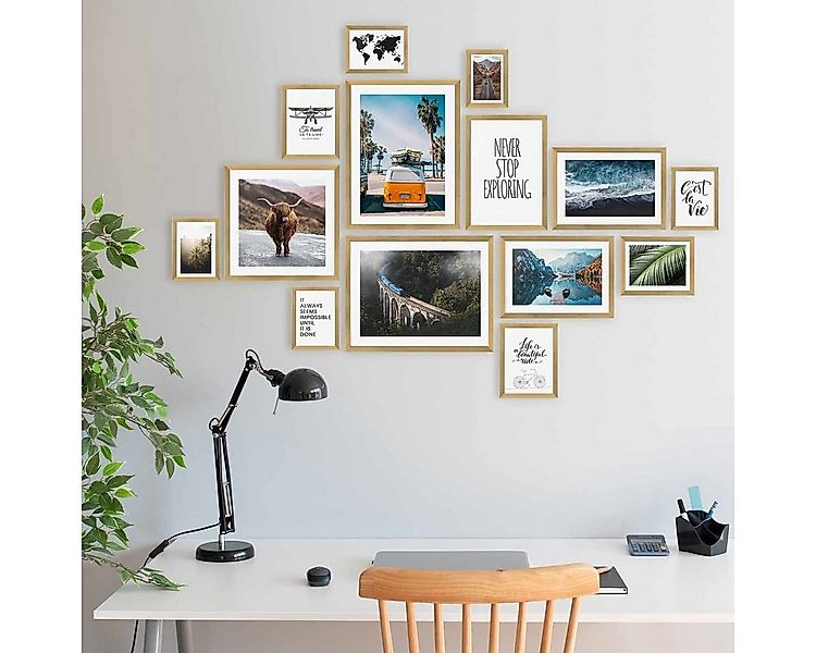 PHOTOLINI Bilderrahmen 14er Set Modern Schmal 10x15 bis 30x40 cm günstig online kaufen