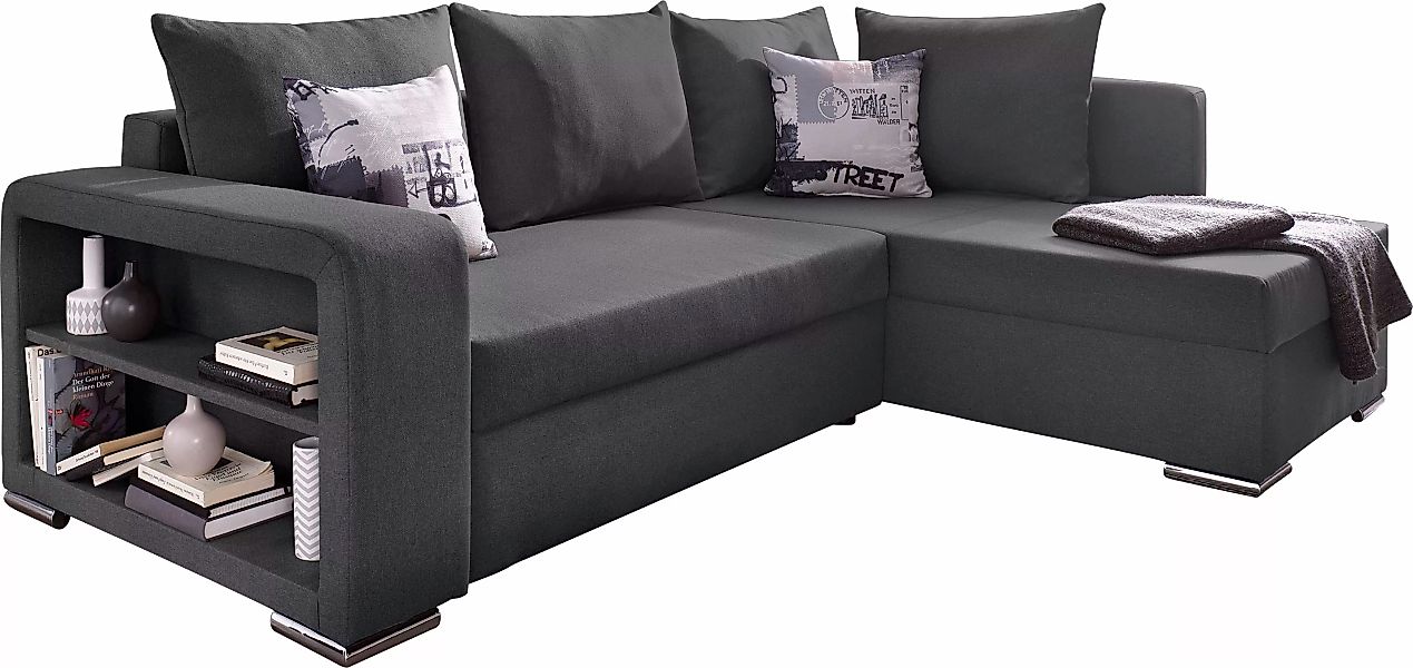 Ecksofa John mit Bettfunktion, Bettkasten und Regalarmteil günstig online kaufen